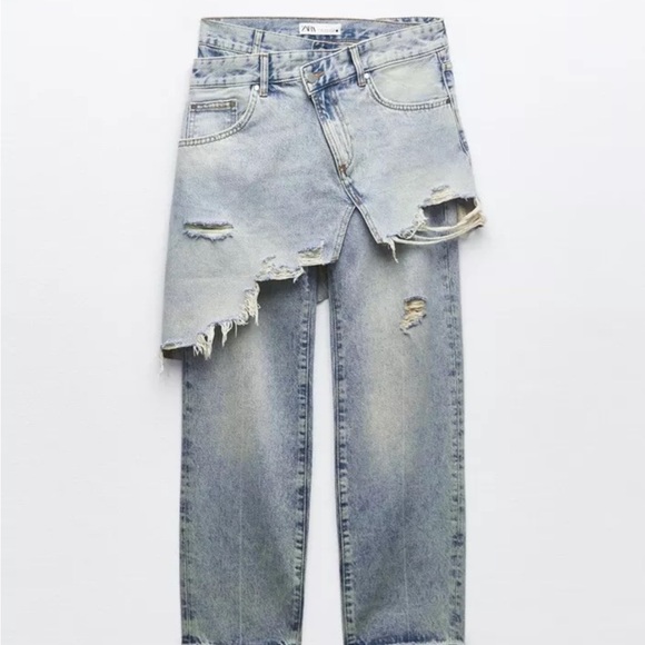 Zara NWT women's straight leg layered jeans size 40 (size 8 US) - Picture 2 of 9